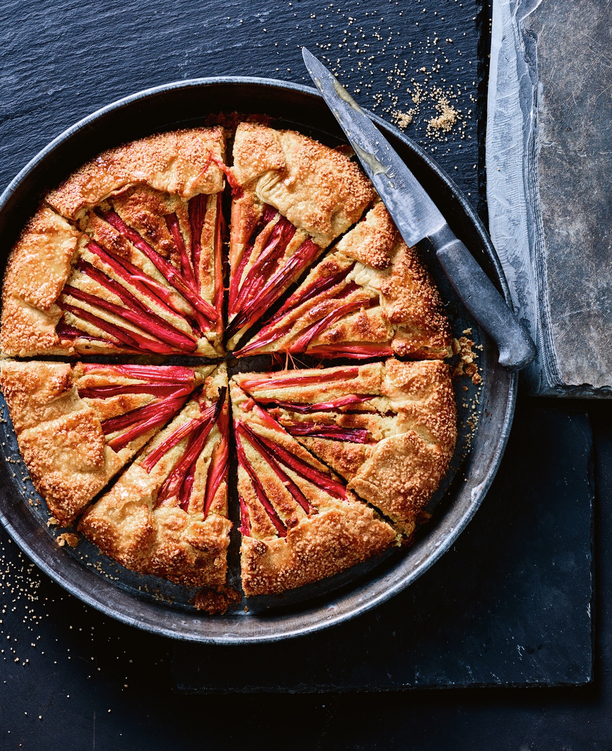 Rhubarb, ginger and almond tart